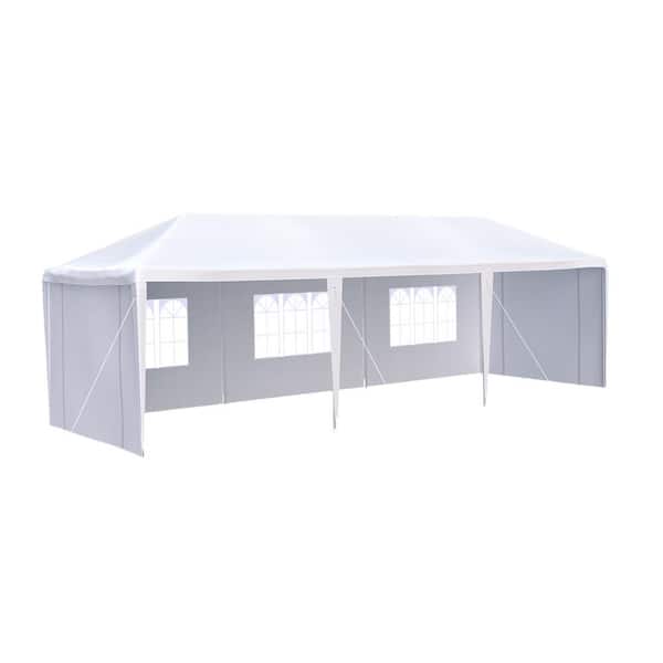 10 ft. x 30 ft. White Wedding Party Canopy Tent Outdoor Gazebo with 5 Removable Sidewalls