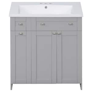 36.00 in. W x 18.00 in. D x 34.50 in . H Wood Frame Bath vanity in Gray with Cultured Marble Top and Storage Cabinet
