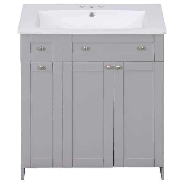 Polibi 36.00 in. W x 18.00 in. D x 34.50 in . H Wood Frame Bath vanity in Gray with Cultured Marble Top and Storage Cabinet