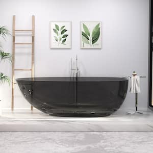 71 in. x 33.5 in. Egg Shape Solid Surface Stone Resin Soaking Flatbottom Bathtub in Transparent Black