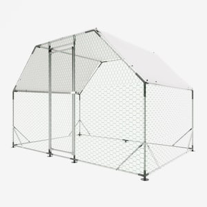 9.94'L x 6.46'W x 6.36'ft, Metal Chicken Coop, Walk-In with Waterproof Cover, Lockable, Flat Roof, White