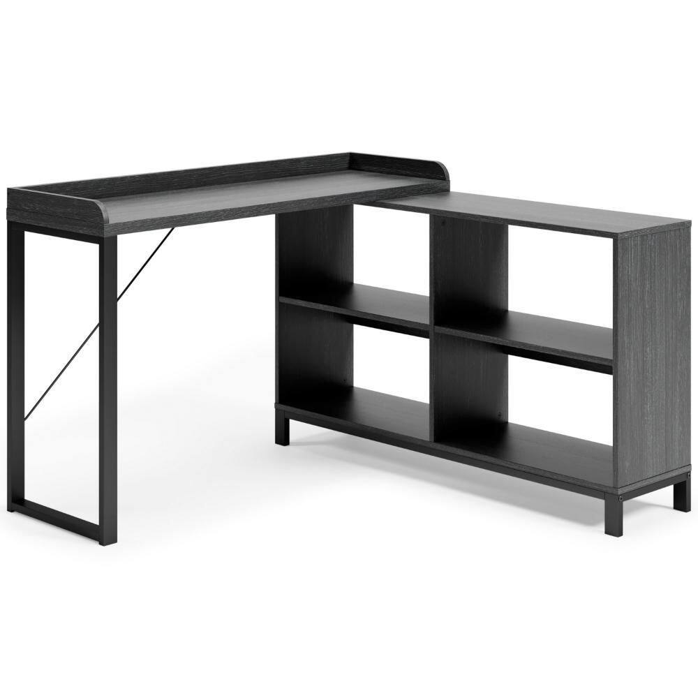 Yasmin 47.13 in. L-Shape Gray and Black Wood Writing Desk with 4 Shelves, Lift Top and Metal Frame