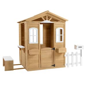 Outdoor Playhouse for Kids Wooden Cottage with Working Doors Windows and Mailbox