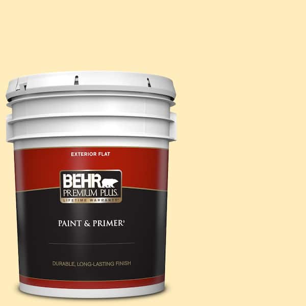 BEHR PREMIUM PLUS 5 gal. #P290-1 Soft Buttercup Flat Exterior Paint & Primer