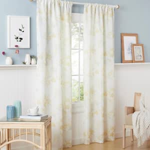 Printemps Yellow Floral Light Filtering Rod Pocket Indoor Curtain Panel, 38 in. W x 96 in. L (Set of 2)