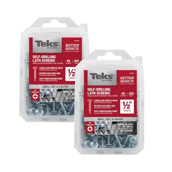 Teks #8 x 1/2 in. Zinc-Plated Steel Phillips Truss-Head Drill Point Lath Screws Combo (Pack of 2) (260-Pack)