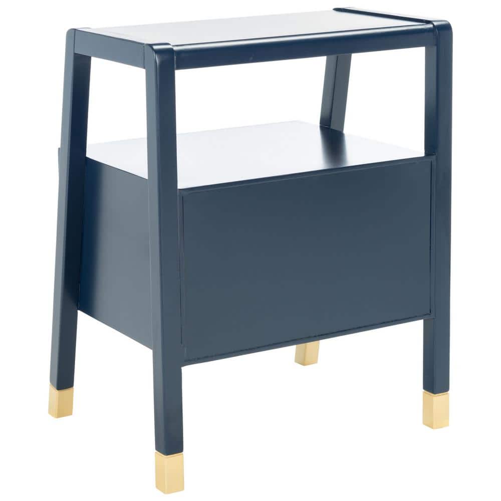Navy and Gold Rectangular Wood Storage Accent Table with Drawers