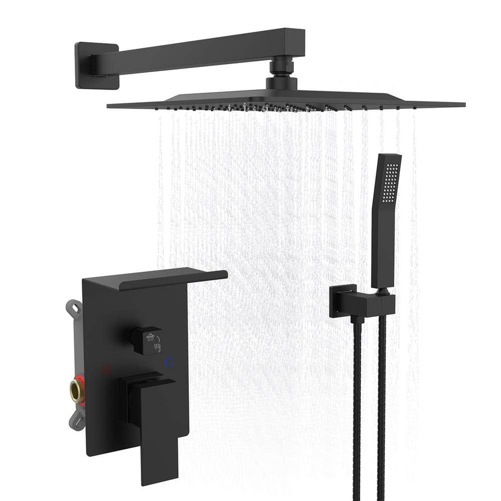 1-Spray 10 in. Wall Mount Fixed and Handheld Shower Head 2.2 GPM in Matte B