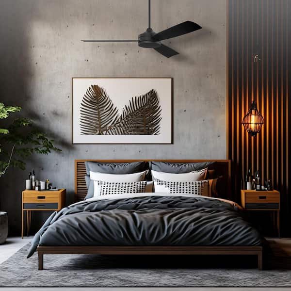 54 in. Flat Black Finish; Flat Black Blades Angled Mount Propeller Outdoor Ceiling Fan w/ 4-Speed Wall Control Included