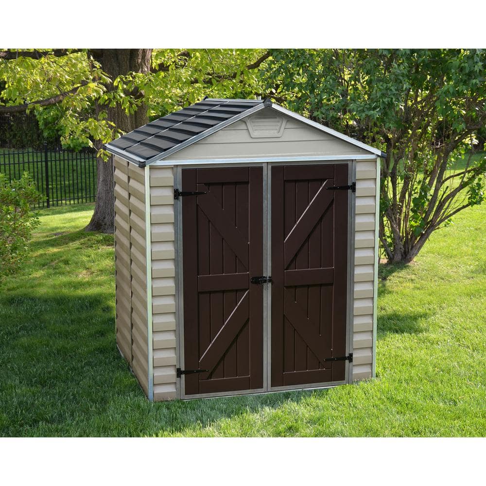 Tan and Brown Polycarbonate Aluminum Outdoor Storage Shed