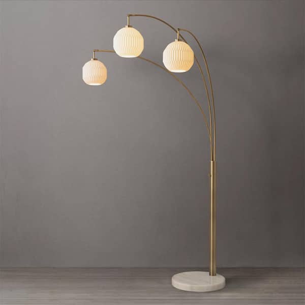 NOVA of California 85 in. Walnut Moraga Bone Porcelain 3-Light Arc Lamp