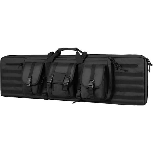 Rifle Bag, 44.29 in.H Black Backpack with AccessoryPpockets Tactical Double Long Gun Bag, Soft Rifle Case with Lockable