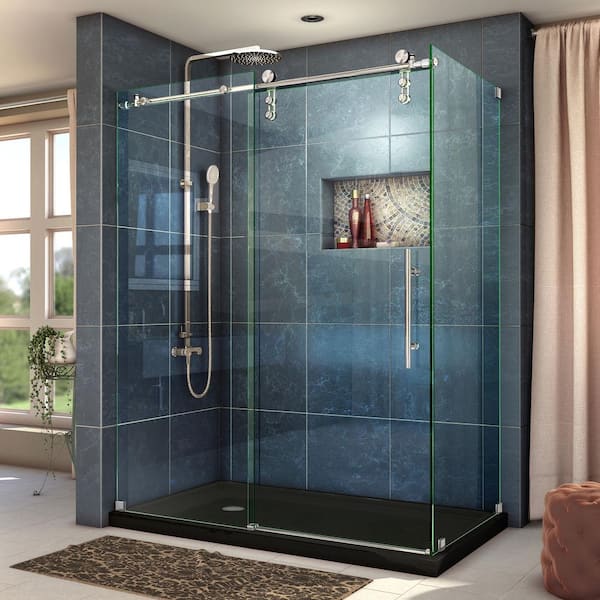 DreamLine Enigma-Z 34-1/2 in. D x 56-3/8 to 60-3/8 in. W x 76 in. H Frameless Corner Shower Enclosure in Polished Stainless Steel