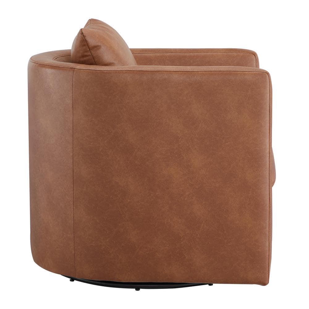 Saddle Brown Faux Leather Swivel Barrel Chair