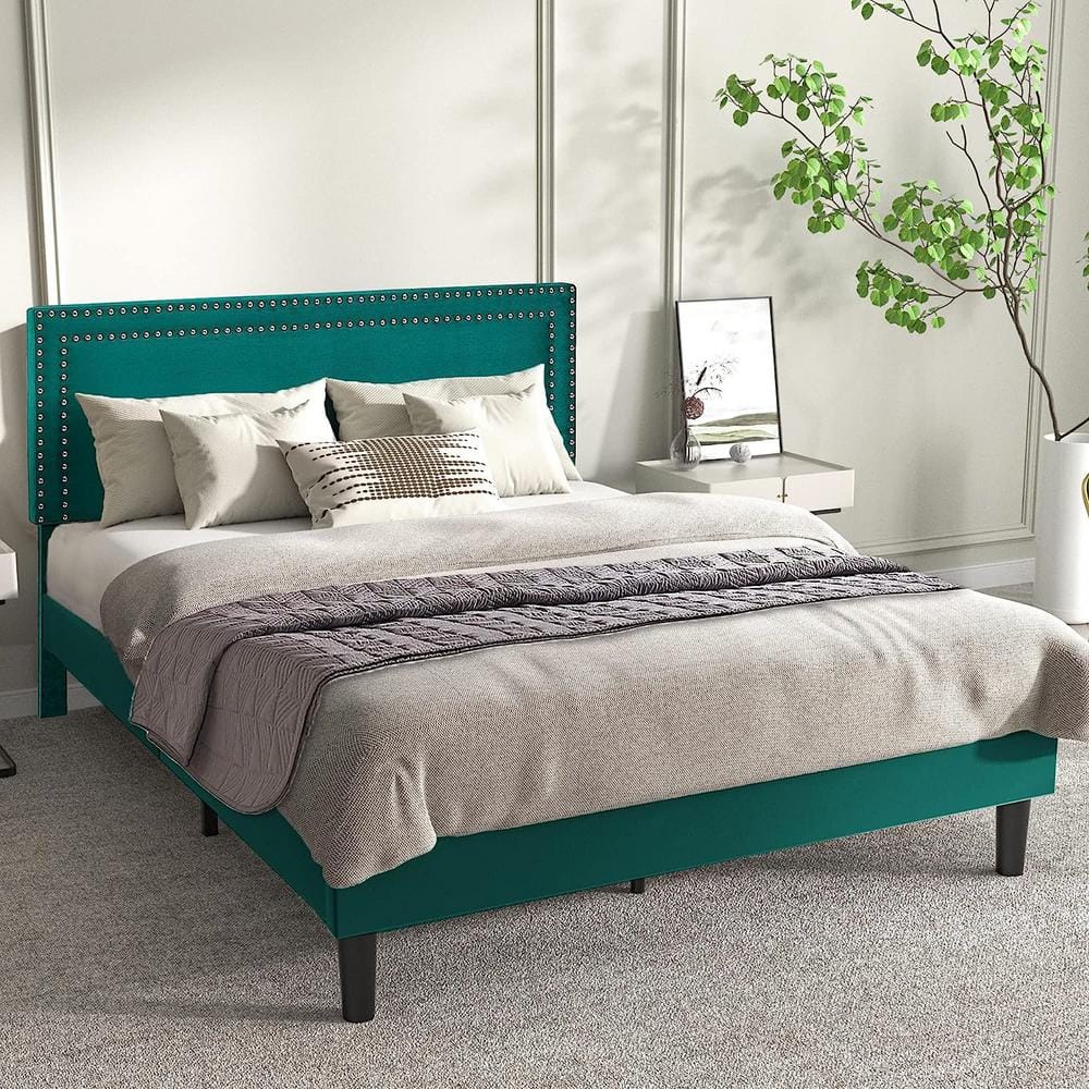 VECELO Upholstered Bed with Adjustable Headboard, No Box Spring