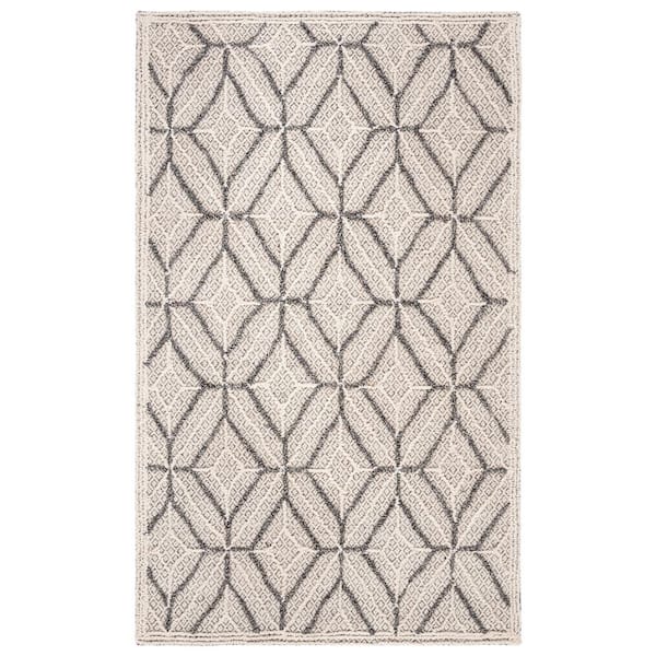 SAFAVIEH Trace Gray/Black Doormat 3 ft. x 5 ft. Border Geometric Area Rug