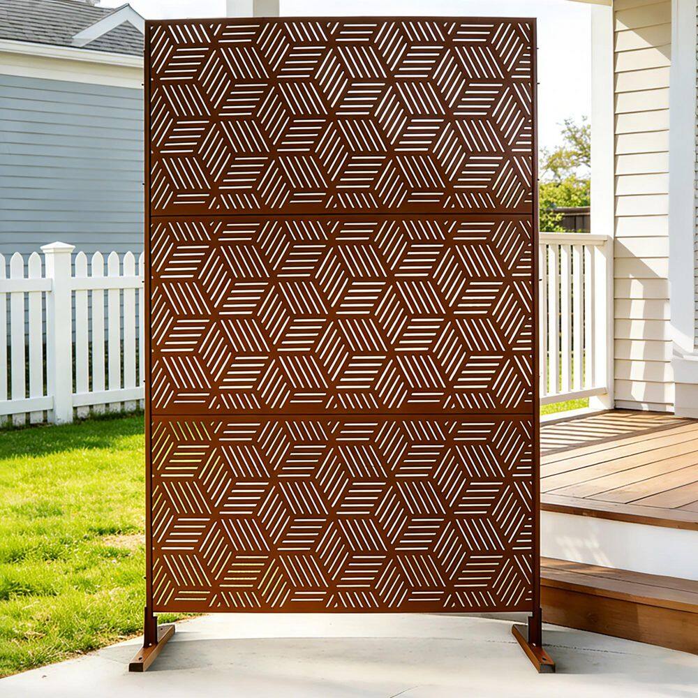 76 in. x 48 in. Freestanding Decorative Privacy Screen Brown Metal for Outside Lawn Garden price history on PriceWatchPro