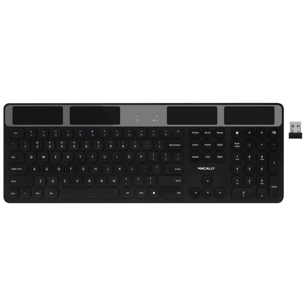 Macally Solar Powered Rechargeable Slim Wireless RF Keyboard For PC