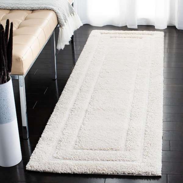 Florida Shag 2 ft. x 17 ft. Creme Solid Border Runner Rug