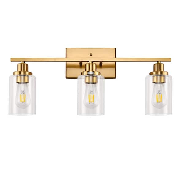 Briignite 24 in. 3-Light Gold Vanity Light, Contemporary Bathroom Lighting with Frosted Glass Shades