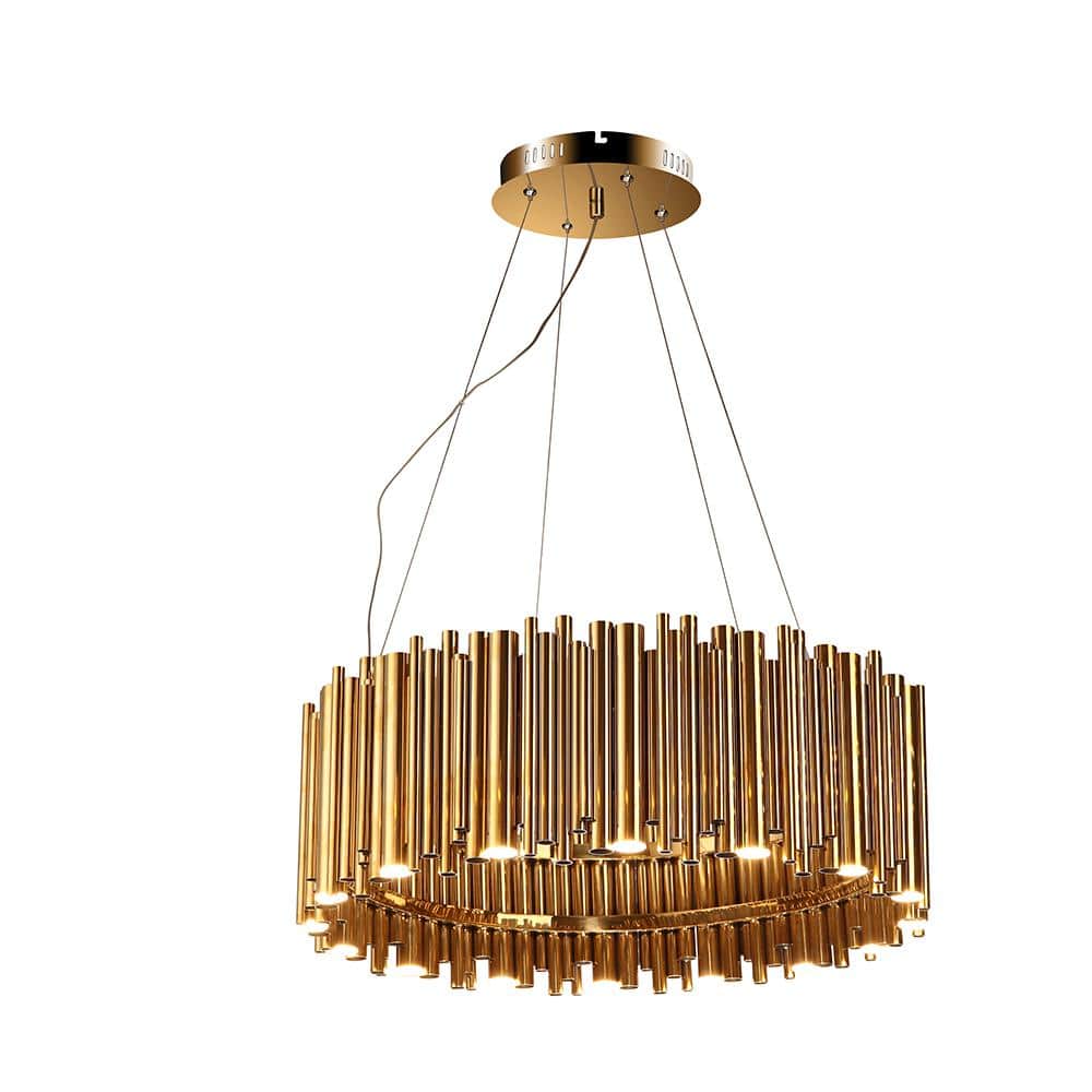 Van II 27.50 in. 16-Light Integrated LED Gold Hanging Barn Light Pendant