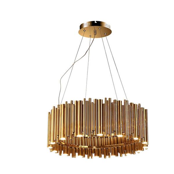 Van II 27.50 in. 16-Light Integrated LED Gold Hanging Barn Light ...