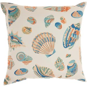 Outdoor Pillows Ivory/Multi Nautical and Coastal 20 in. x 20 in. Indoor/Outdoor Square Throw Pillow