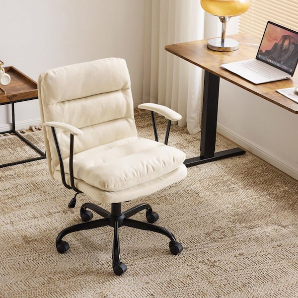 Polyester Fabric Adjustable Height Swivel Task Chair in Light Yellow with Non-Adjustable Arms