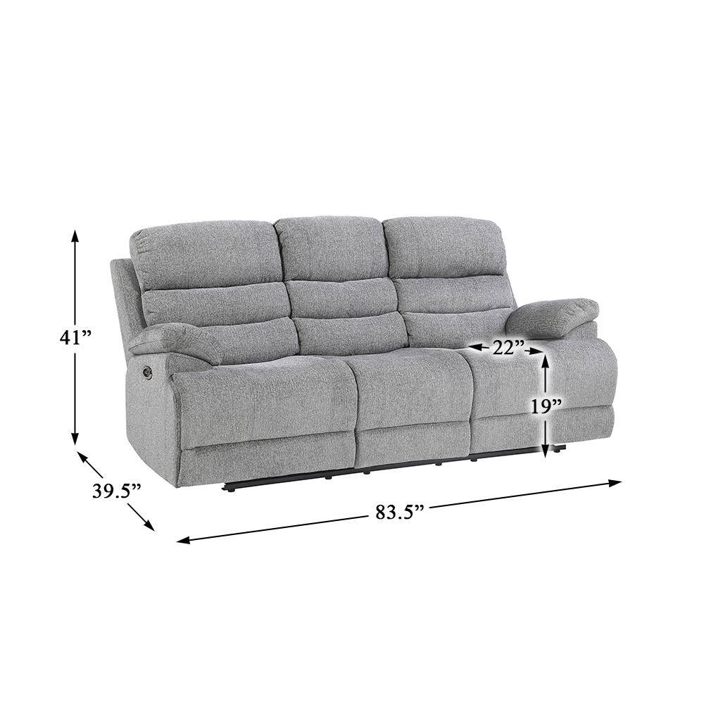 Contemporary Gray Power Reclining Sofa with USB and Pillow-top Arms