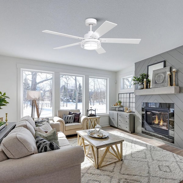 52 in. Indoor Integrated LED White Ceiling Fan with Light and Remote Control