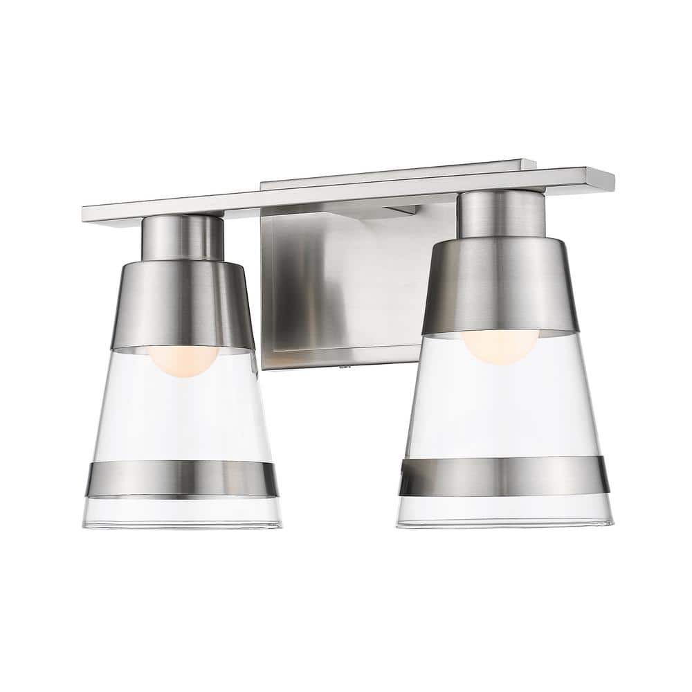 Ethos 13 in. 2-Light Brushed Nickel Integrated LED Shaded Vanity Light with
