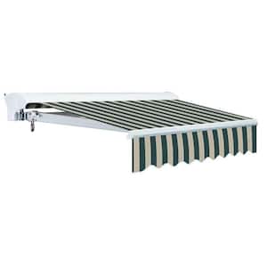 14 ft. Luxury L Series Semi-Cassette Electric w/ Remote Retractable Patio Awning (118in. Projection) Green/Beige Stripes