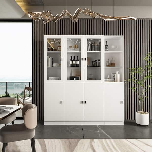 3-in-1 White Wood Buffet and Hutch Combination Storage Cabinet with Glass Doors, Shelves (62.9 in. W x 70.9 in. H)