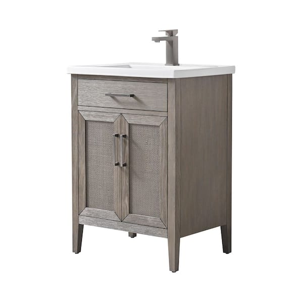 Cove 24 in. W Bath Vanity in Heritage Gray with Ceramic Vanity Top in White with White Sink