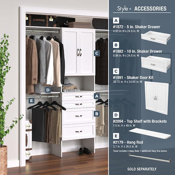 ClosetMaid 4365 Style+ 84 in. W - 120 in. W White Wood Closet System - 3