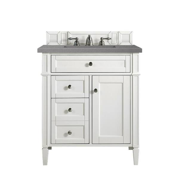 James Martin Vanities Brittany 30 in. W x 23.5 in.D x 34 in. H Single Vanity in Bright White with Quartz Top in Grey Expo
