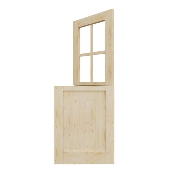 30 in. x 80 in. Unfinished Solid Pine wood Universal 4 Lite Clear Glass Dutch Door Interior Door Slab