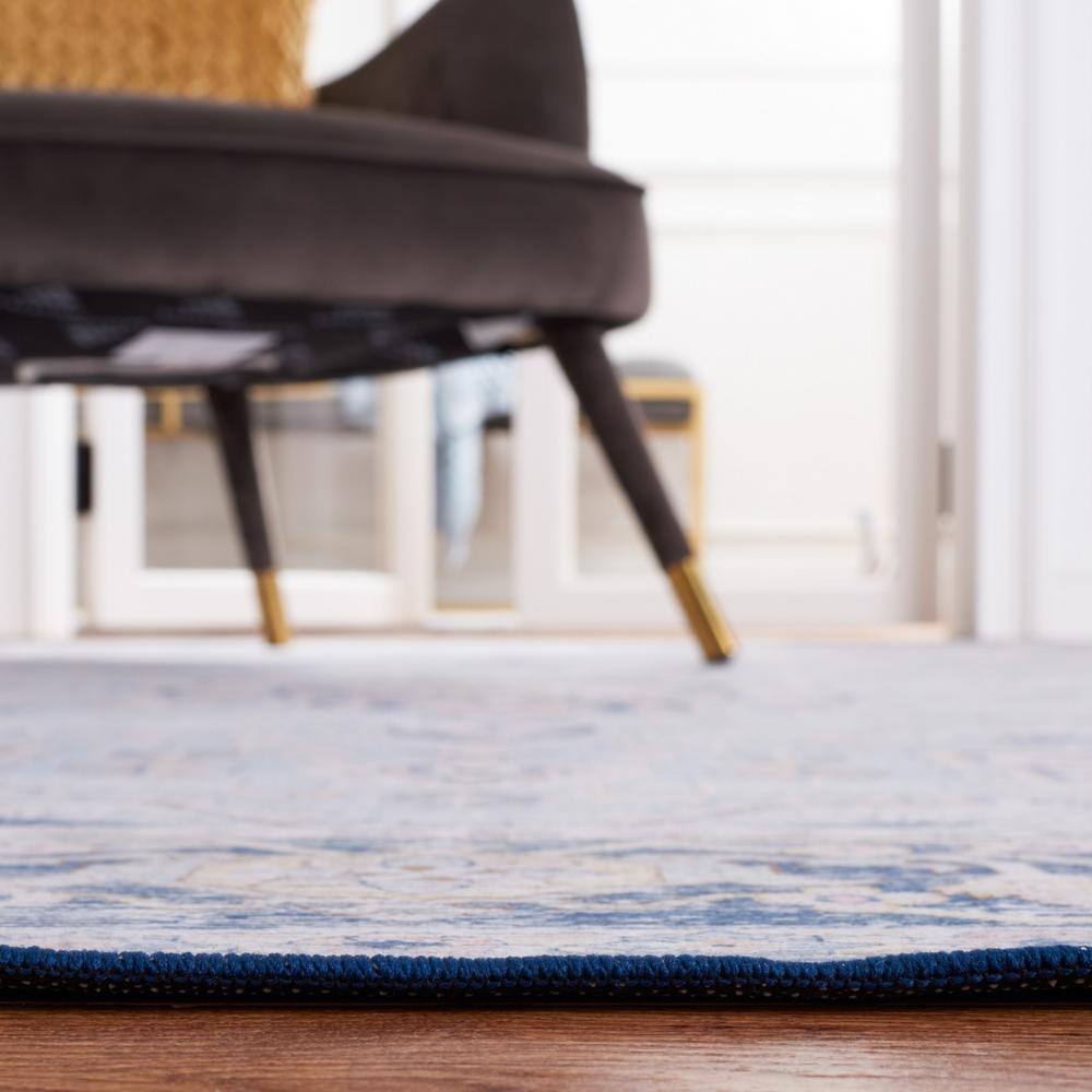 Tucson Light Blue/Navy Rectangular Machine Washable Area Rug