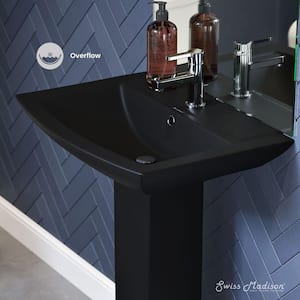 Sublime Square Two-Piece Pedestal Sink in Matte Black