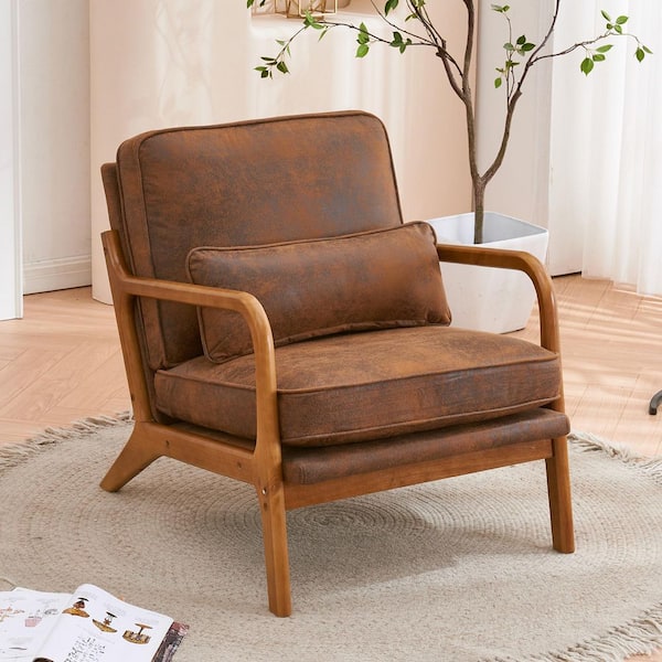 Outopee Brown Upholstered Bronzing Cloth Lounge Chair Arm
