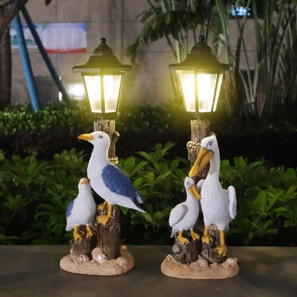 7 in. x 17 in. Multi-Colored Resin Solar Outdoor Decor Seagull