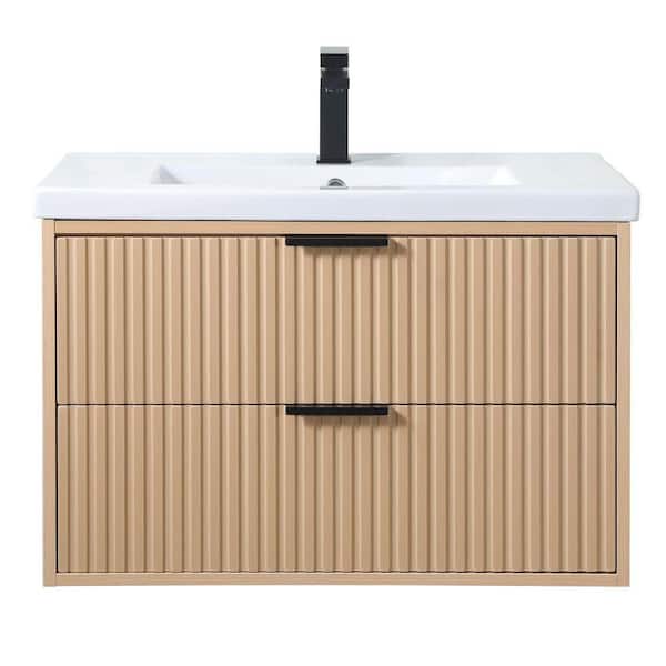 VAPSINT 30 in. W x 19 in. D x 21 in. H Floating Bath Vanity in Oak