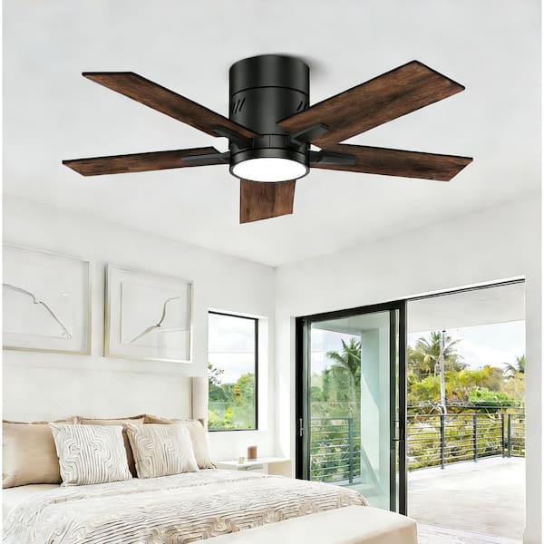 42 in. Black Flush Mount Standard Indoor/Covered Outdoor Ceiling Fan with Integrated LED, Remote Included