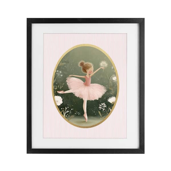 Green & Pink Ballerina Black Framed Print Under Glass, design by Christine Simpson Art