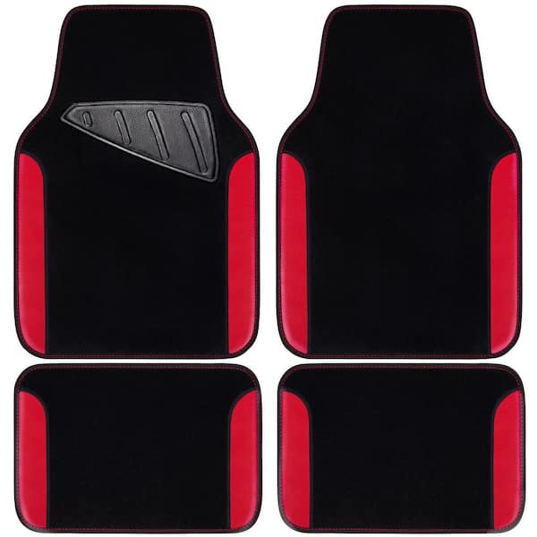 Universal Fit Heavy Duty Waterproof Faux Leather Car Floor Mat Cargo Mat Anti-Slip Nibbed Backing Black Red Set