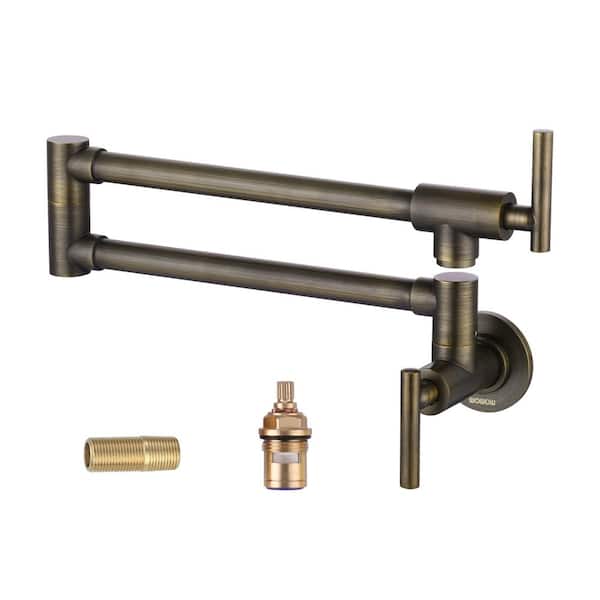 WOWOW Wall Mounted Pot Filler with Double Joint Swing Arms in Antique Bronze