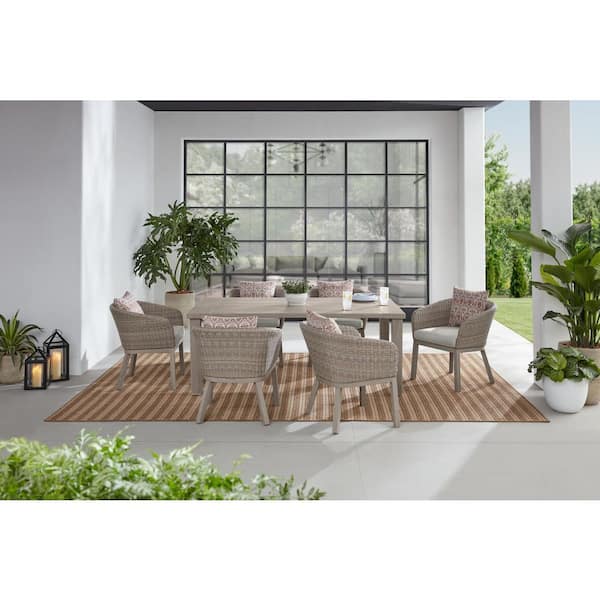 Home Decorators Collection Odenhall Reinforced Aluminum 7-Piece Wicker Outdoor Dining Set with CushionGuard Plus Grey Cushions