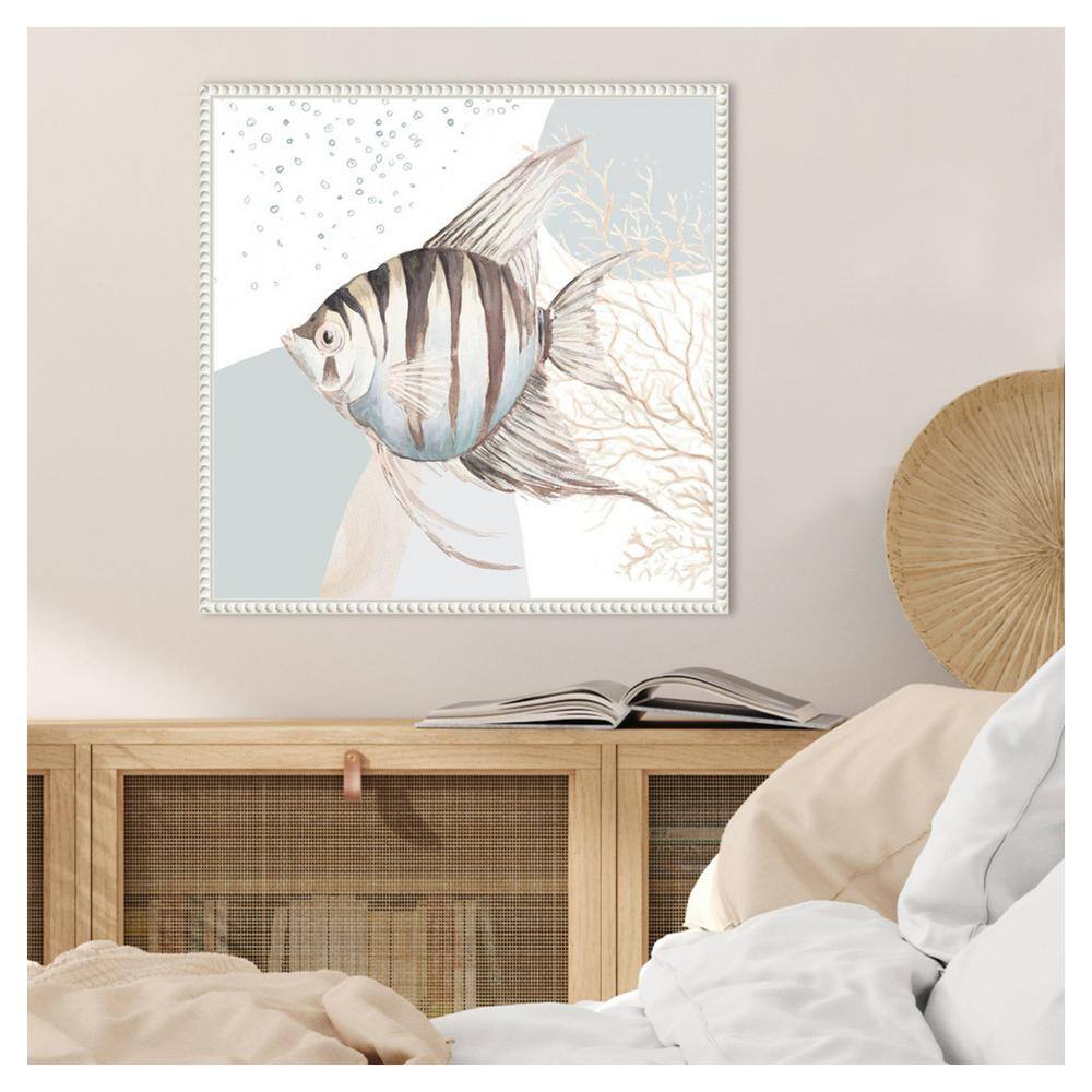 Ocean Oasis Bubbles Striped Fish Canvas Wall Art with White Frame