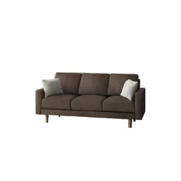 US Pride Furniture Caroyln 71.7 in. Square Arm Polyester Mid-Century Modern Straight Sofa in Brown