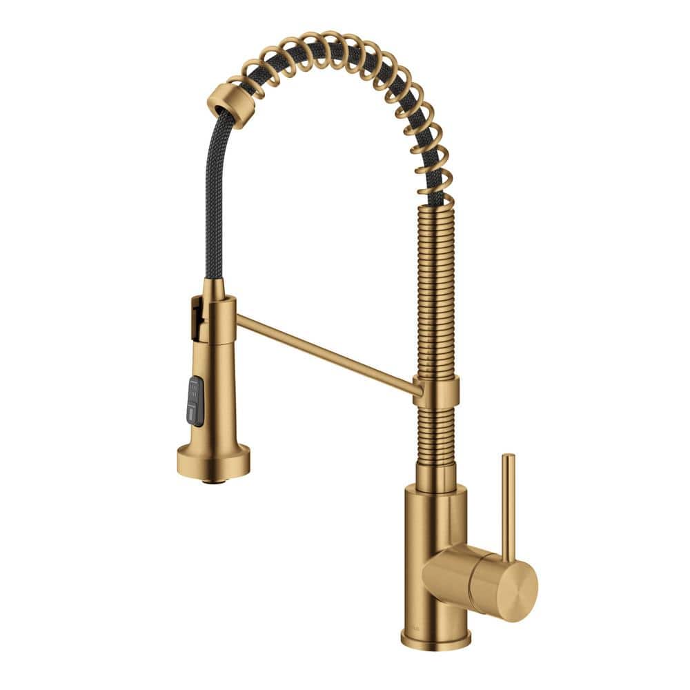 KRAUS Bolden Commercial Style Pull-Down Single Handle 18-Inch Kitchen Faucet in Brushed Brass -  KPF-1610BB